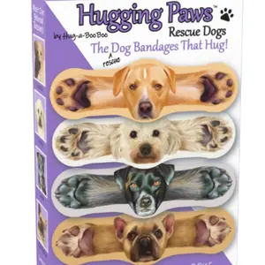 Hugging Paws Rescue Dog Themed Bandages - Fun Dog Bandages That Actually Hug! Featuring Paintings of Actual Rescue Dogs! French Bulldog, Poodle, Lab, Mix 24CT
