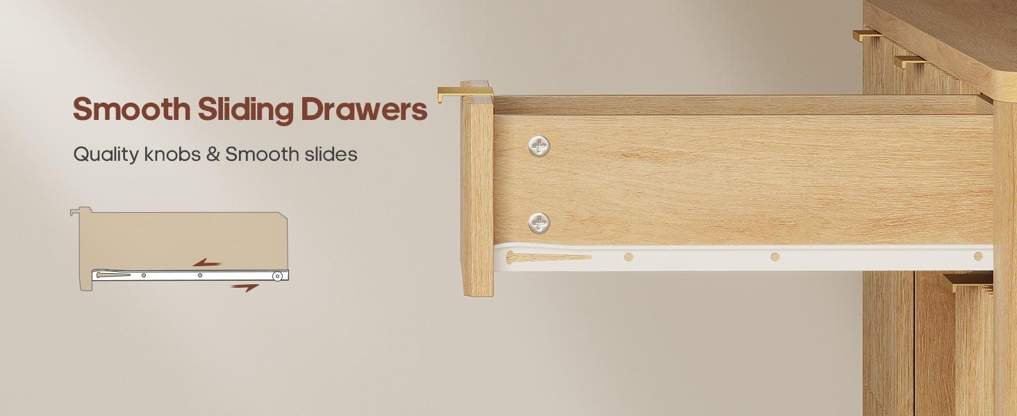 Sikaic 51.2" Fluted Makeup Vanity Desk with 30.3" Lighted Mirror, 5 Drawers, 6 Open Shelves & 2 Cabinets, Power Strip Included, Modern Oak Dressing Table with Solid Wood Legs for Bedroom