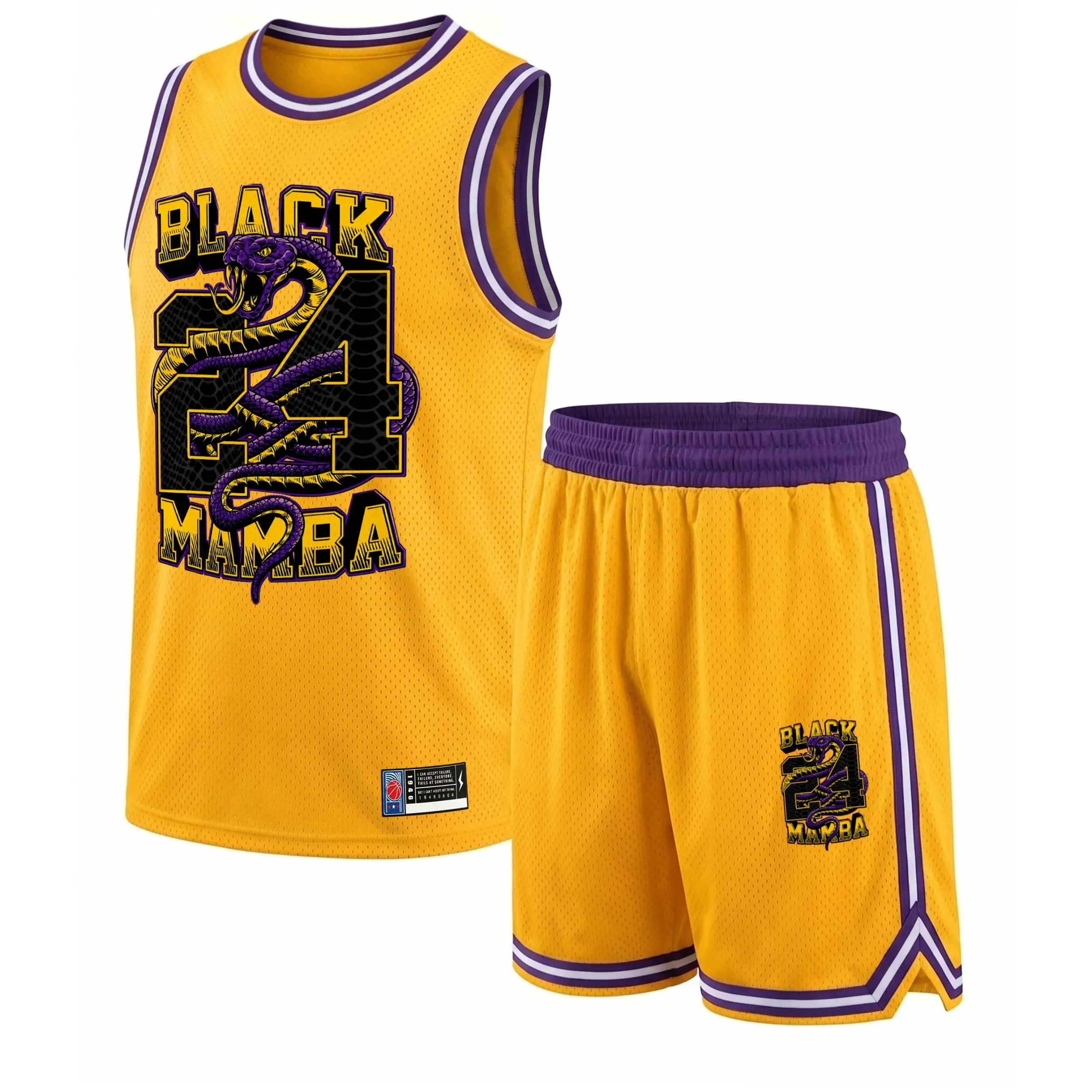 Men’s Black Snake 24 Mesh Basketball Jersey Set, Sleeveless Tank Top and Shorts 2 Piece Outfit, Lightweight Breathable Athletic Sportswear, Casual Summer Training Uniform for Gym, Streetwear, Running, Beach and Daily Wear