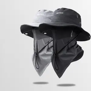 2pcs (Hat + Mask) Outdoor Wide-Brimmed Sun Hat Foldable Brim Beach Fishing Hat  Hiking Outdoor Work for Men And Women Elastic Breathable Mesh Mask