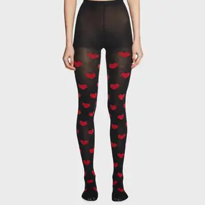 Women Sheer Tights Pantyhose Love Hearts Pattern See Through Stockings High Waist Leggings for Valentine's Day/Halloween Costumes Lolita Cosplay Socks