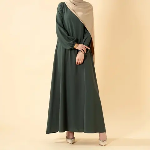 Women's Premium Plain Nida Casual Abaya Dress - Loose-Fit, Crew Neck, Long Sleeve, Umbrella-Cut Maxi with Pockets, Modest & Elegant, All-Seasons Travel Wear, Event-Ready, Style MA113, Islamic Modesty Clothing