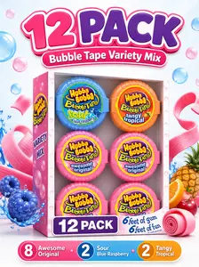 Hubba Bubba Bubble Tape Gum, 2 oz., 12 pk. - 6 feet of gum, 6 feet of fun Snack Sour, blue rasperry, tangy tropical,  Gummy