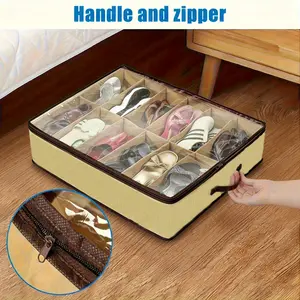 Shoe box with safety zipper - storage bag, space saving cabinet for under bed entrance/closet - suitable for sports shoes, boots, sandals,  design cover, shoe box, shoe rack, entrance storage bag, closet storage bag,  storage bag, reinforce