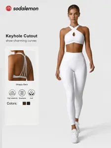 Women's Solid Color Sports Bra and High-Waist Tight Pants Set, Soft and Comfortable, Ideal for Casual Training and Outdoor Activities