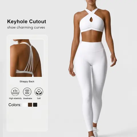 Women's Solid Color Sports Bra and High-Waist Tight Pants Set, Soft and Comfortable, Ideal for Casual Training and Outdoor Activities, Soft Stretch Activewear Clothing