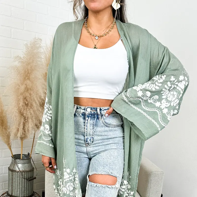 Embroidered Floral Vine Lace Cardigan