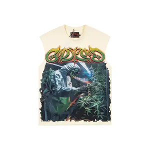 Godspeed Unisex Oversized Sleeveless Sports Graphic Tee - Vintage Hip Hop Botanical Print, Loose Casual Urban Summer Vest, Trendy TikTok Streetwear Outfit