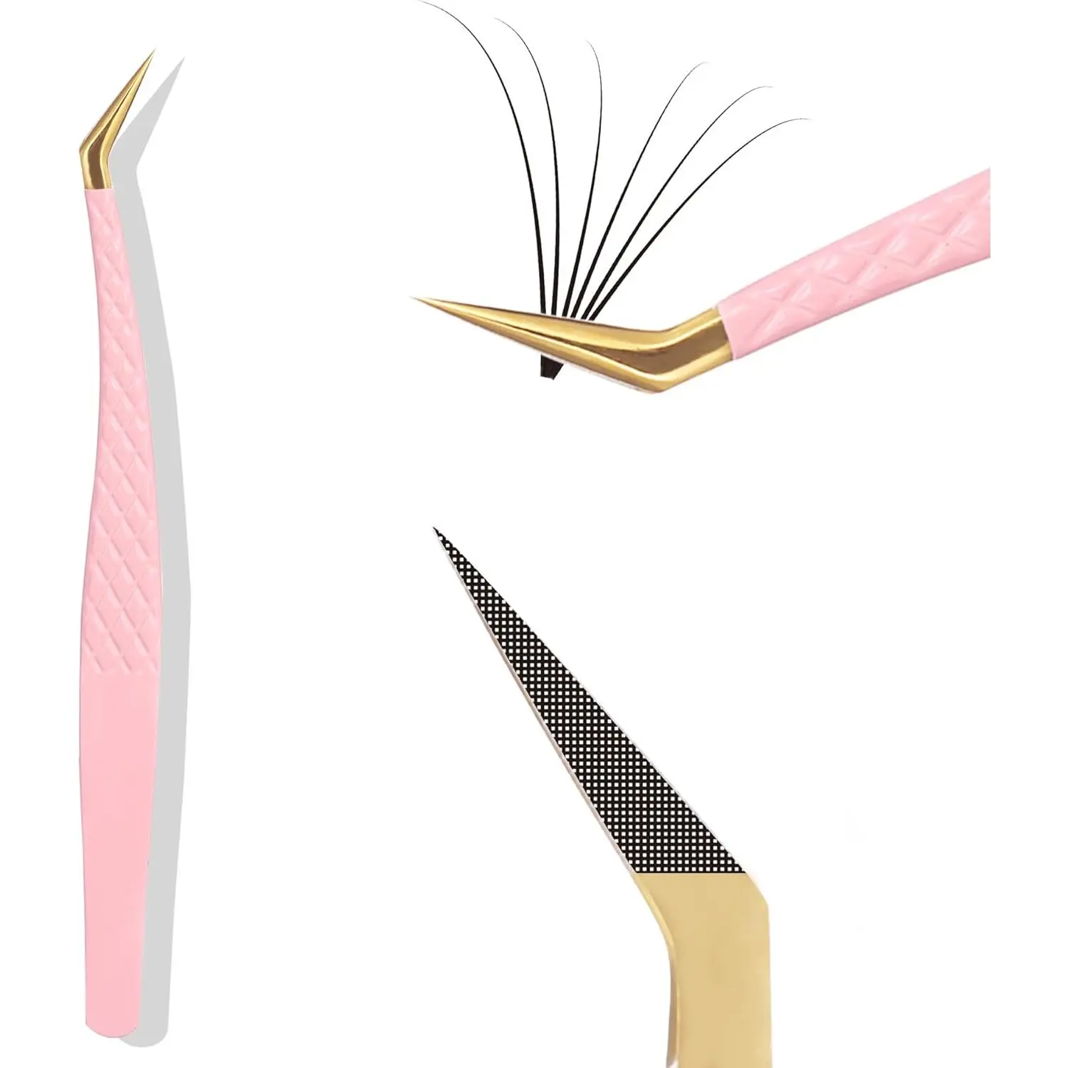 45 Degree Classic Fiber Tip Lash Tweezers For Eyelash Extension Pink Tweezers Professional Artist Tech Kit Tools(45 Degree Classic)