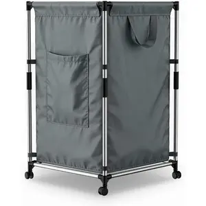Double Laundry Hamper,230L Large 2-Compartment Dirty Clothes Basket,Collapsible Laundry Sorter with Wheels(Grey)