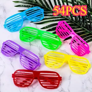 54 Pack Neon Party Shutter Shades Glasses,80's Party Slotted Plastic Sunglasses Eyewear and Party Props for Teens Adults gift