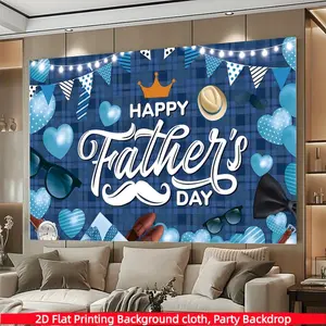 Happy Father's Day Photography Backdrop Blue Plaid Gentleman Theme Party Decoration Best Dad Ever Background Mustache Bow Tie Glasses Hat Portrait Banner Gift Celebration Cake Smash Photo Booth Prop Studio Accessories