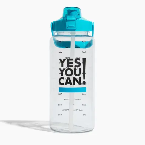 Motivational Water Bottle - Portable, Reusable, Gallon Plastic Container with Blue Lid, Ideal for Everyday Use