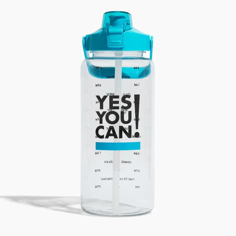 Motivational Water Bottle - Portable, Reusable, Gallon Plastic Container with Blue Lid, Ideal for Everyday Use