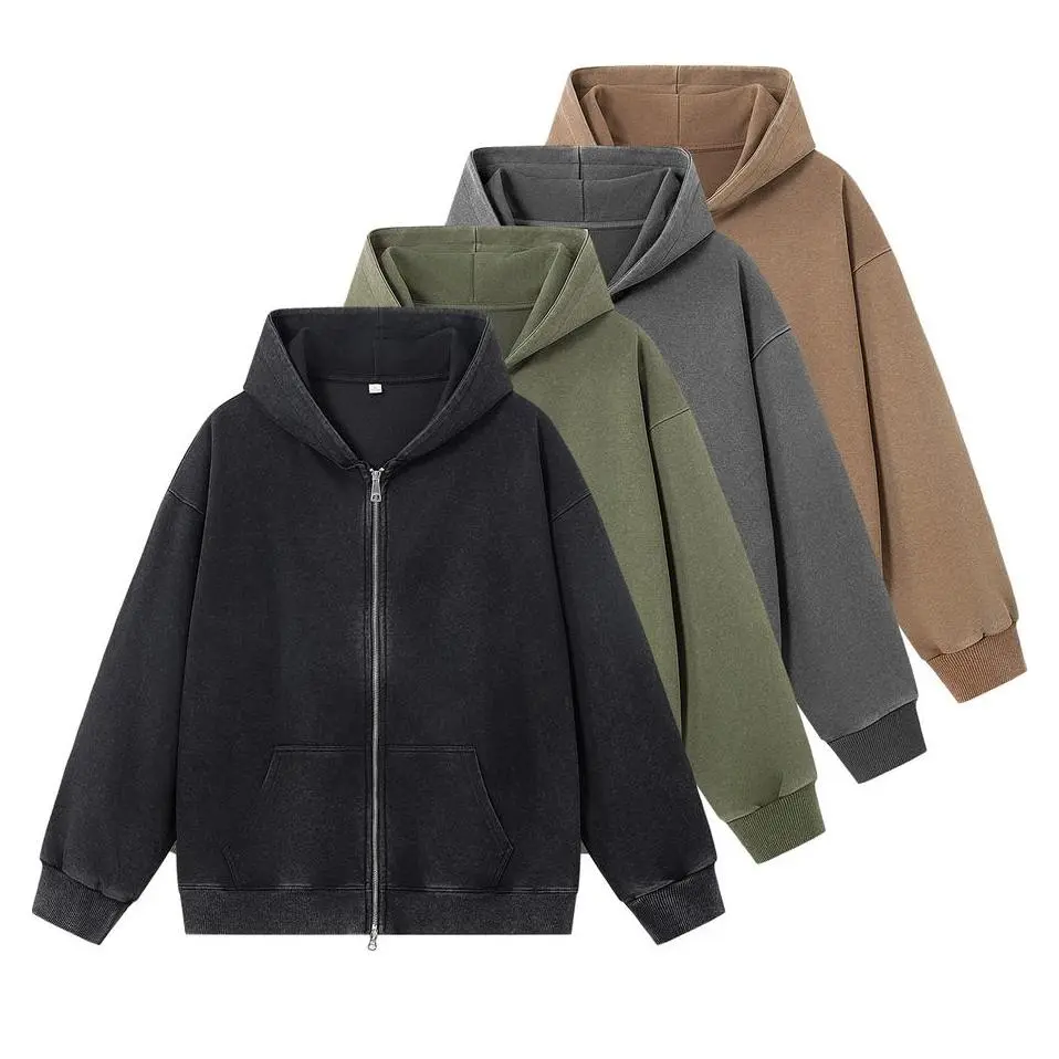 Women's Long-Sleeve Casual Zip-Up Hoodie - Menswear Option, Classic Stylish Vintage Minimalist Cotton Top, Basic Plain Long Cardigan Sweatshirt