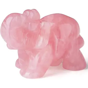 2" Rose Quartz Elephant Decor Healing Crystal Cute Polished Natural Stone Hand-Carved Big Pink Sculpture Statue Figurines Gemstone Energy Hippie Home Room Office Desk Decoration Gifts for Women Men
