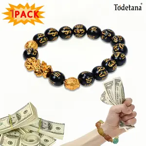 Random Blind Box 1pc Black Obsidian Wealth Bracelet, Feng Shui Bracelet for Men/Women with Sagin Pixiu Character for Protection, Brings Luck and Prosperity, Suitable for Any Occasion, Unisex