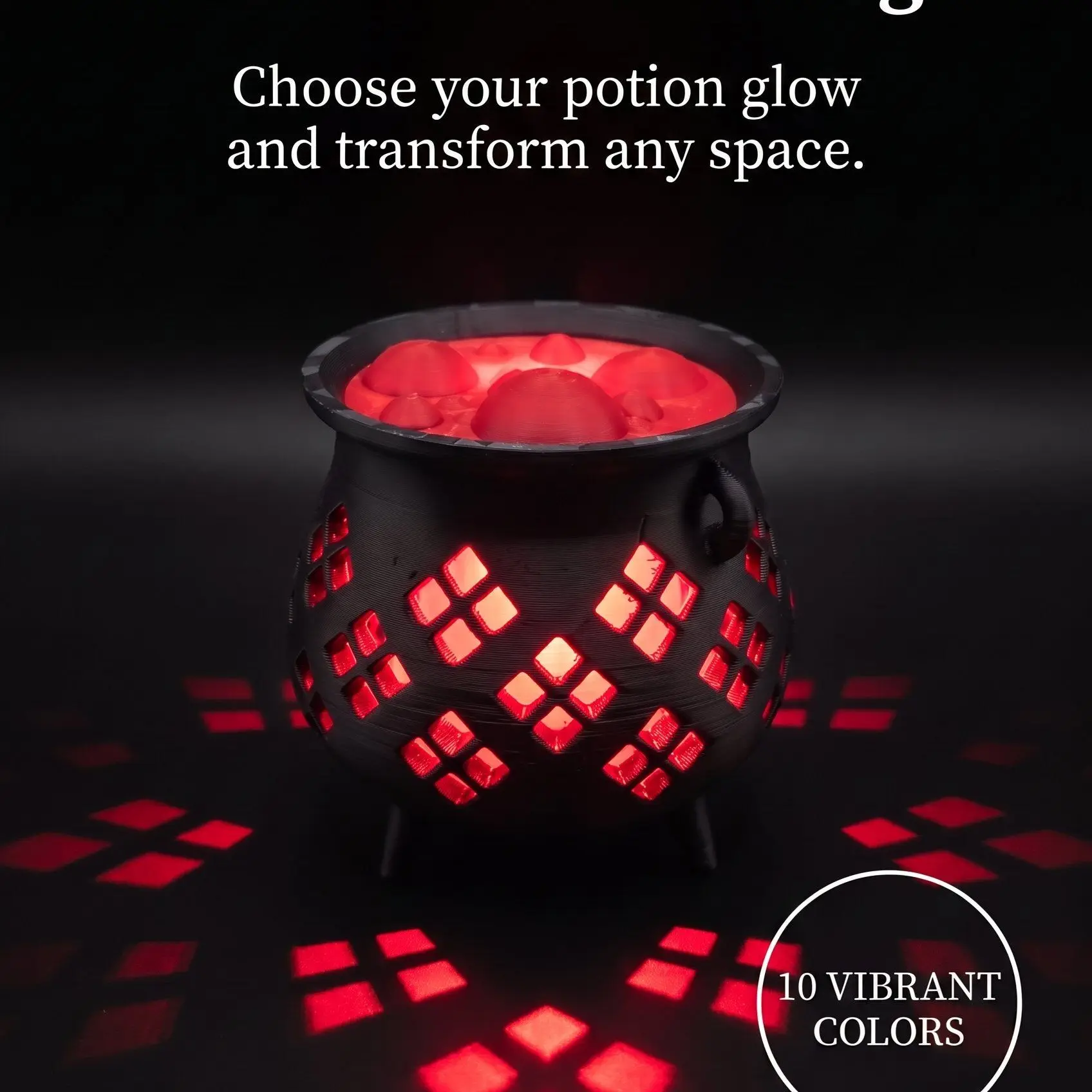 3D Printed Witch's Cauldron Light - Gothic Halloween Home Decor, Witchy Colorful Desk Lamp, Potion-Themed Lighting Accessory