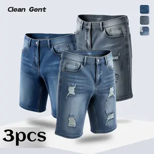 Clean Gent 1–3 pack men’s summer blue distressed stretch denim shorts—versatile, breathable essential pants, ideal for gifting.