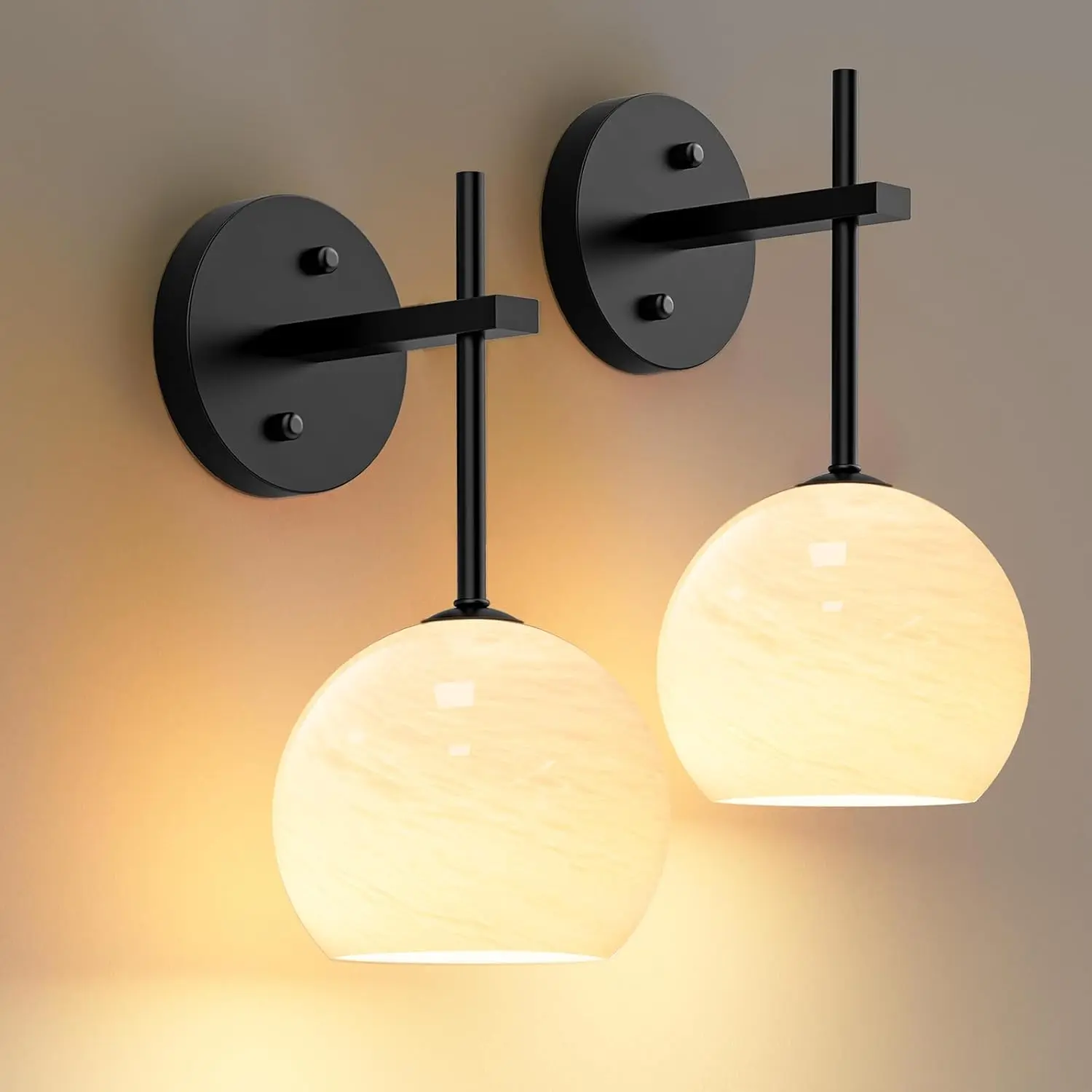 Wall Sconces Set of Two, Wireless Battery Operated Wall Decor with Remote, Glass Shade, Upward and Downward Installation, 12 RGB Colors and 3 CCT Options