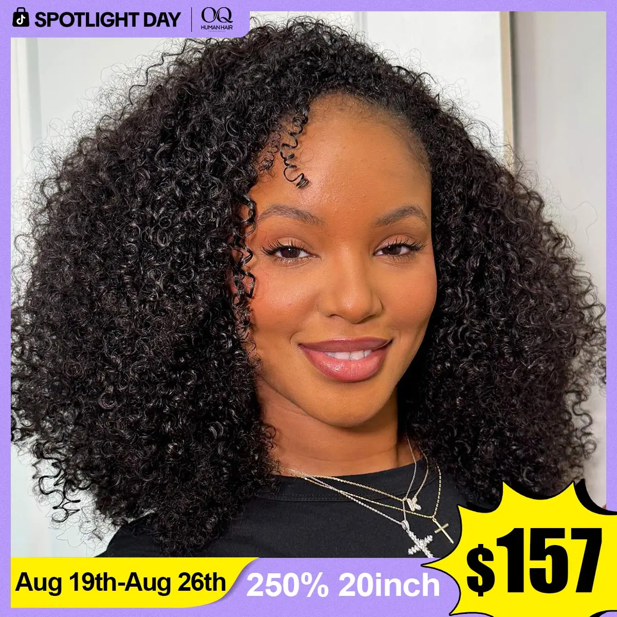 [3 In 1 Half Wig] OQ HAIR Invisible Hairline Kinky Curly Half Wig Easy Wear Go Glueless Human Hair Wig With Drawstring Beginner Friendly Seamless Flip Over Endless Styles #SohoChic #TikTokShopBackToSchool
