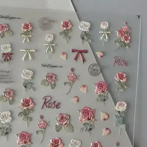 3 pieces of retro dried rose design nail and pen stickers, cartoon pattern plastic rose stickers, self-adhesive on glass, metal, and ceramic surfaces, irregular matte treatment, non reusable