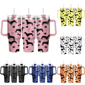 Dachshund Dog Pattern Tumbler, 1 Count 40oz Stainless Steel Water Bottle with Lid, Drinking Cup for Home Office School, Gift for Friend & Family, Insulated Travel Drinkware, Drinkware