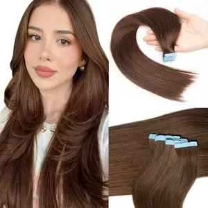 12"-24" Mini Tape Hair Extensions Machine Remy Human Hair Adhesive Tape In Human Hair Natural Straight 10pcs/pack for Women Easy to Wear at Home