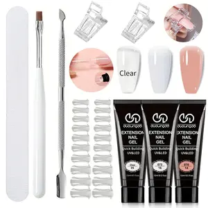 Poly Gel Nail Extension Kit, Nail Art Kit, 1 Set Nail Extension Kit with Nail Clip, File and Brush, Easy DIY Manicure Set for Home and Salon Use