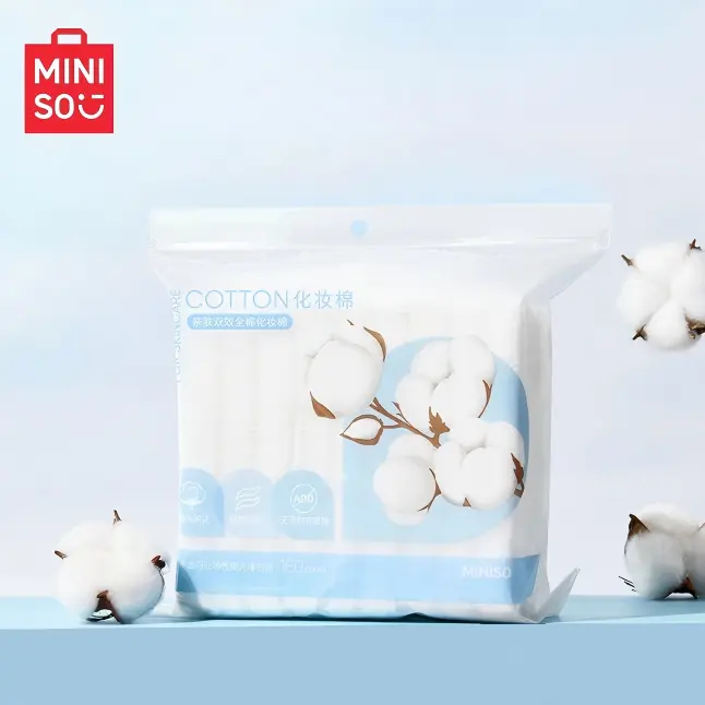Miniso Face Cotton Pads, 100% Cotton & Hypoallergenic for Facial Care, Extra Thick & Lint-Free for Cleanser and Double Cleansing, 180 Pads, Makeup Cleansing