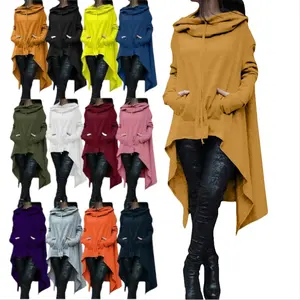 Solid Color Oversize Women Batwing Hooded Asymmetric Casual Loose Coat Sweatshirts Pullover Poncho Cape Women's Cropped
