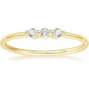 TIGRADE 1.5mm Eternity Ring 14k Gold Plated Three Cubic Zirconia Minimalist Engagement Ring Petite Round CZ Stacking Promise Ring for Women Size 3-11