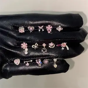 1 PCS New Fashion Cute Pink Zircon Crystal Ear Bone Nail 316L Medical Titanium Steel Earrings for Women Y2K Punk Jewelry