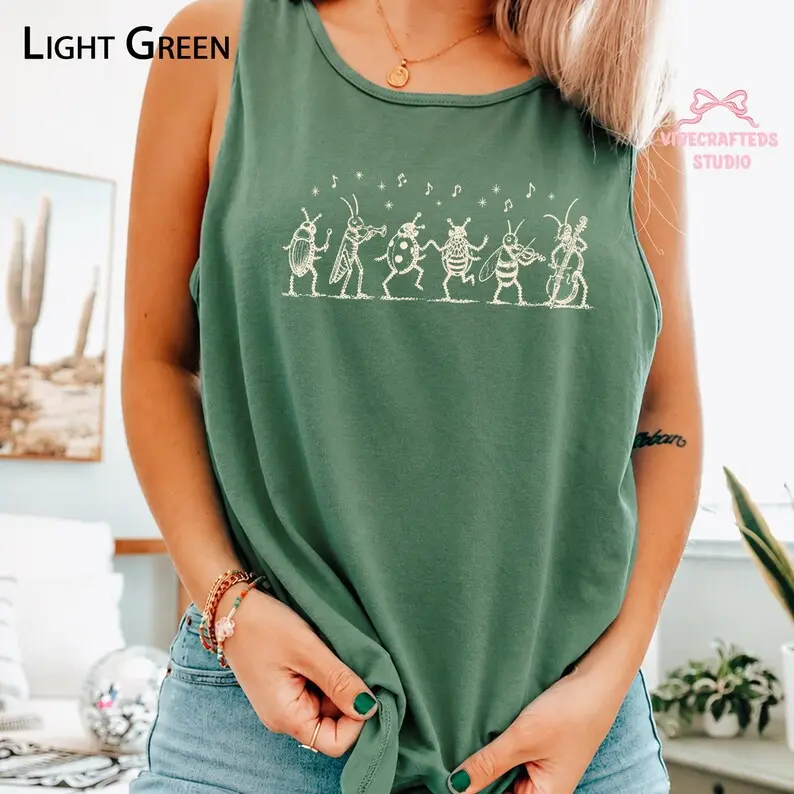Comfort Colors Cute Bugs Tank Top Retro Boho Wildflower Bug Insect Lover Shirt Women’s Nature Tee Garden Wildlife Humor Top Vintage Botanical Graphic Tanktop Insect Enthusiast Gift for Her