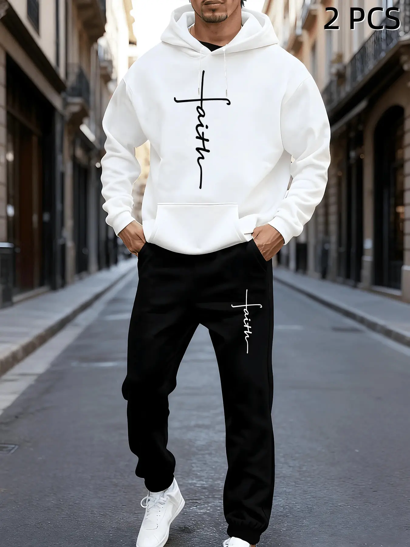 Men's Plus Size Hoodie and Sweatpants Set, Personalized Letter Print, Casual Sportswear, Daily Wear, Casual Tracksuit Set, Loose Tracksuit, 2 Piece Set