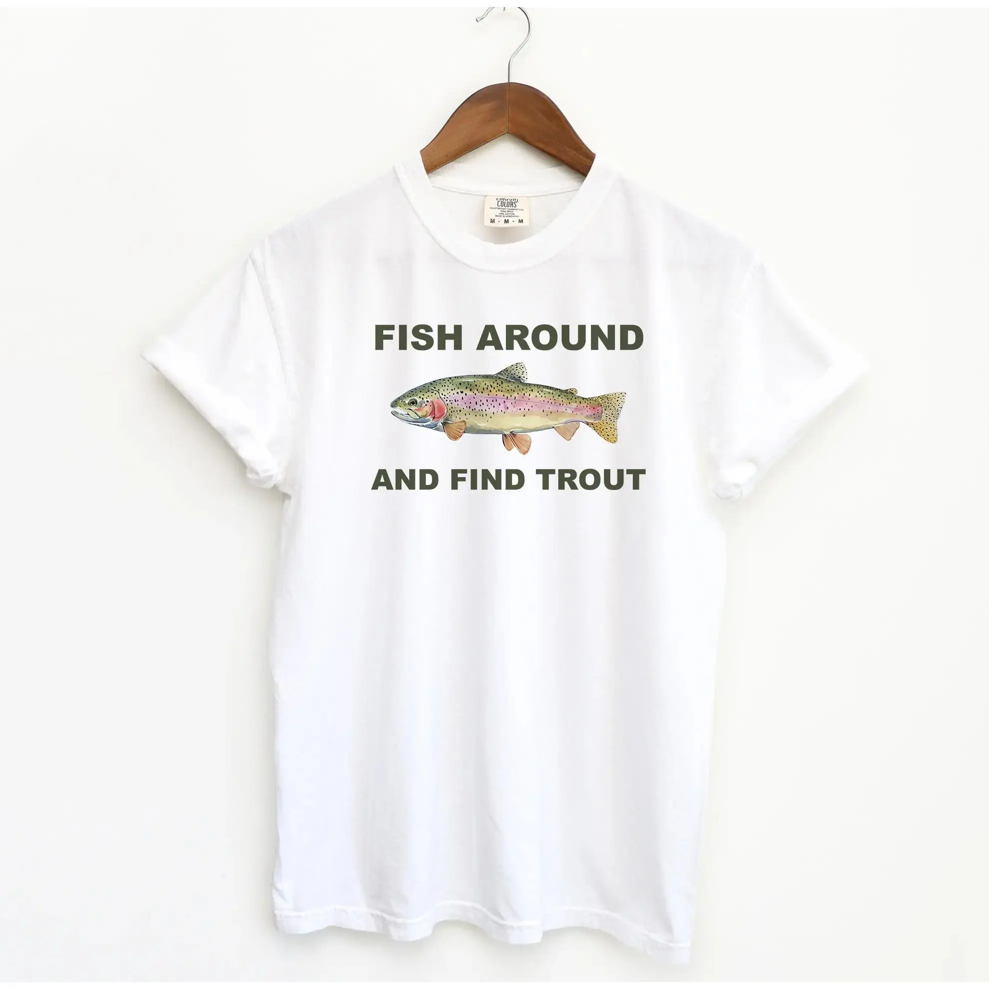 Men's Graphic Tshirt, Comfortable Oversized Trout Design, Loose Fit Round Neck Top for Outdoor Fishing, Plus Size, Half Sleeve, Spring, T-Shirt, Menswear, Baggy, Fabrics, Shortsleeve, Stylish, Casual, Print, Cotton Fabric, Vivid Graphics