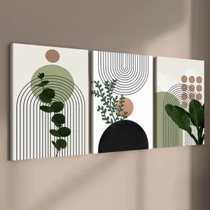 Abstract Plant Pattern Canvas Painting with Wooden Frame, 3 Counts Modern Bohemian Plant Artwork, Modern Home Decoration, Wall Decor for Home Living Room Bedroom Office
