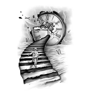 Clock & Stair Pattern Temporary Tattoo Sticker, Waterproof Long Lasting Fake Tattoo Sticker, Body Art Sticker for Arms & Legs, Body Fake Tattoos