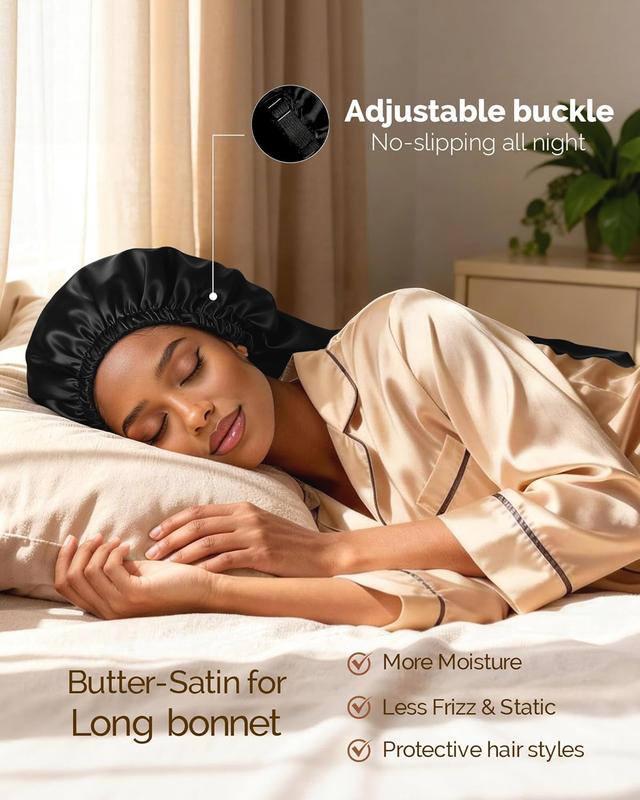 1of1 Long Bonnet Braid Bonnet for Sleeping Adjustable Satin Silk Bonnet for Braids Sleep Bonnet for Women Locs