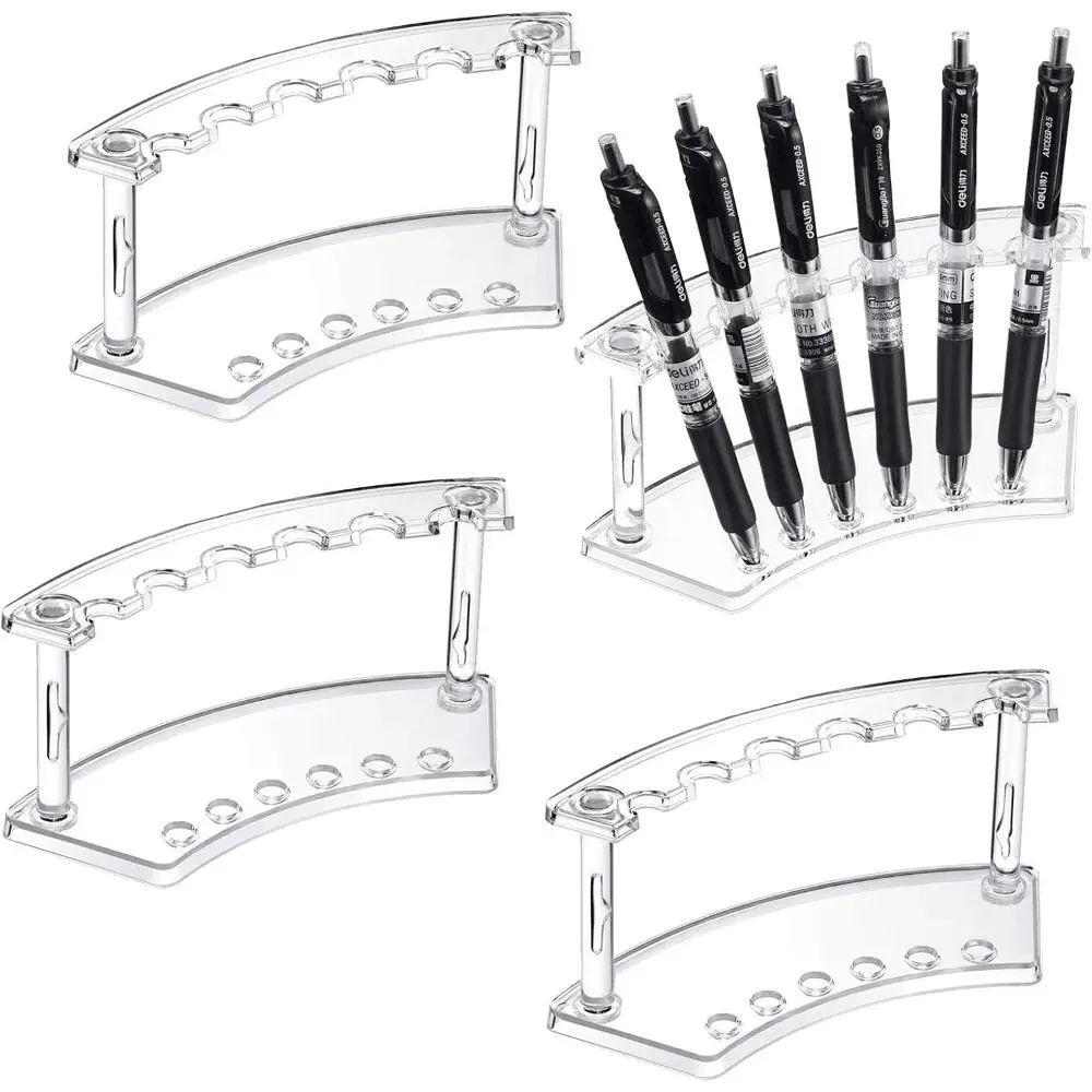 4 Packs Clear Plastic Pen Holder Display Stand, 6-Slot Organizer for Home Office & Store Use multifunctional pencil