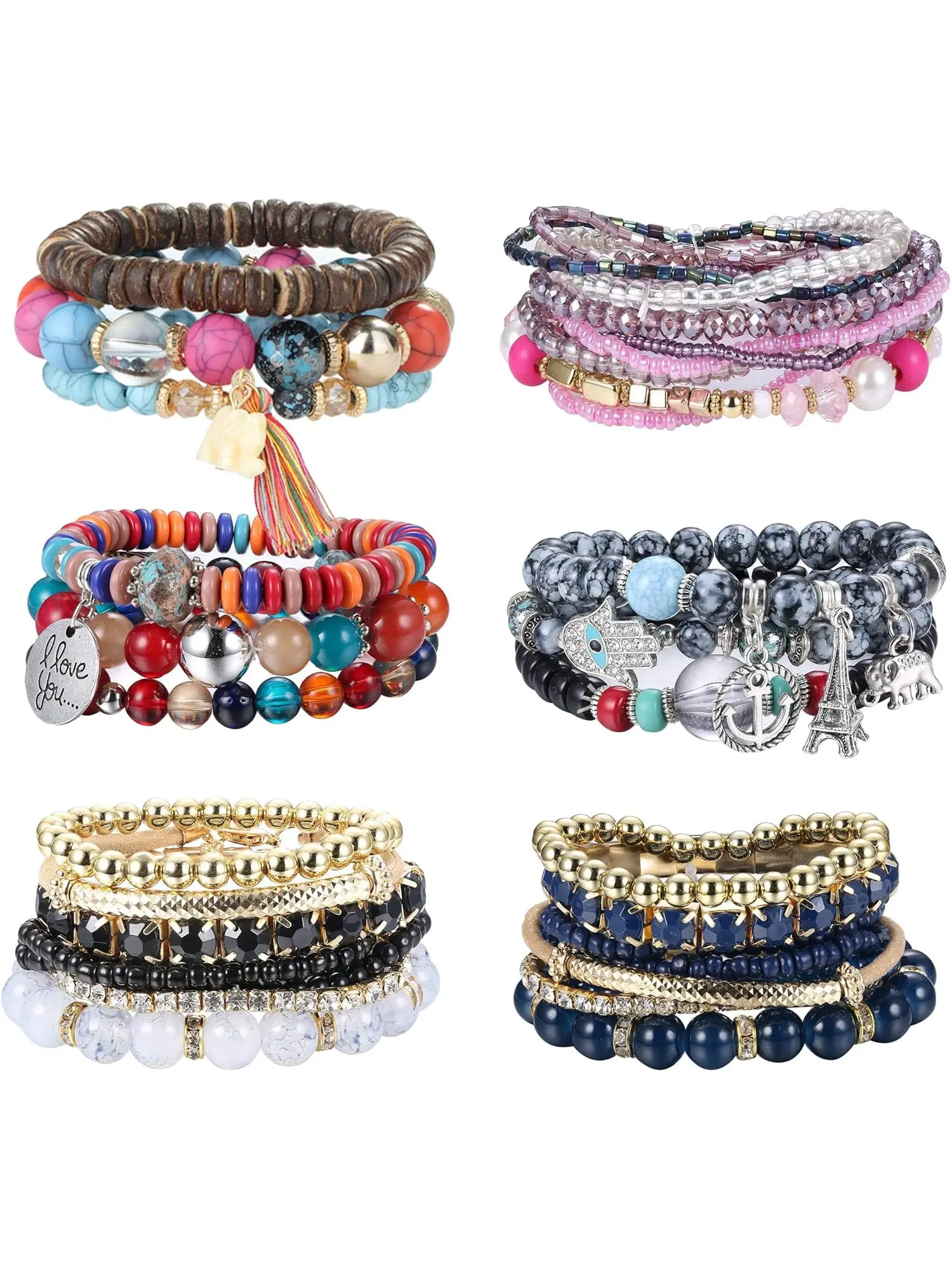 6 Sets Bohemian Bracelets for Girls Stackable Multilayer Chain Bracelets Summer Beach Accessaries Jewellery Friendship Bracelets Stretch Boho Bracelets Beaded Bracelets Set