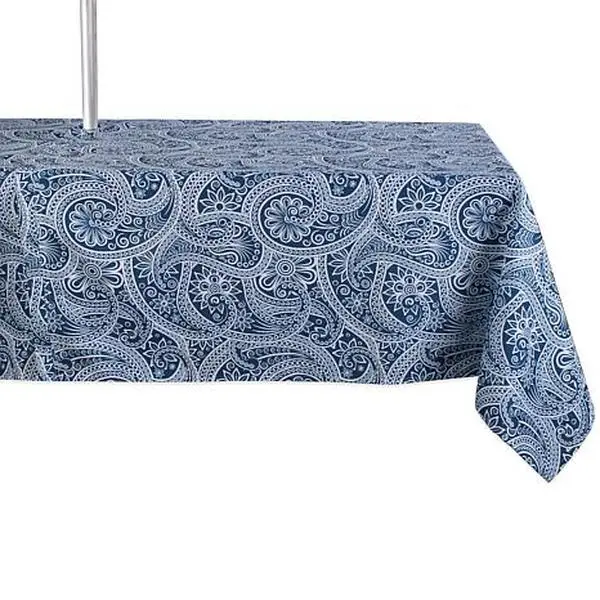 Design Imports 60" x 84" Blue Paisley Print Tablecloth with  Zipper