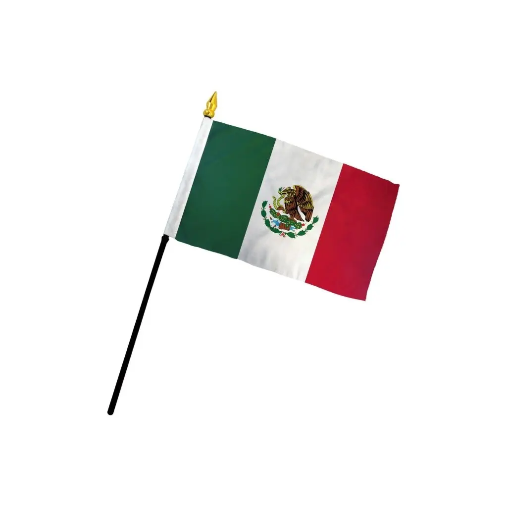 4x6in Plastic-Polyester Mexico Stick Flag - Bright Print Desk Display Banner, Home Decorations Supplies, Festive & Party Backdrop Accessory