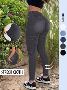 Women's Y2K Plain Pocket Skinny Jeans, Casual Comfy Denim Pants for Daily Wear,Ladies Bottoms for All Seasons