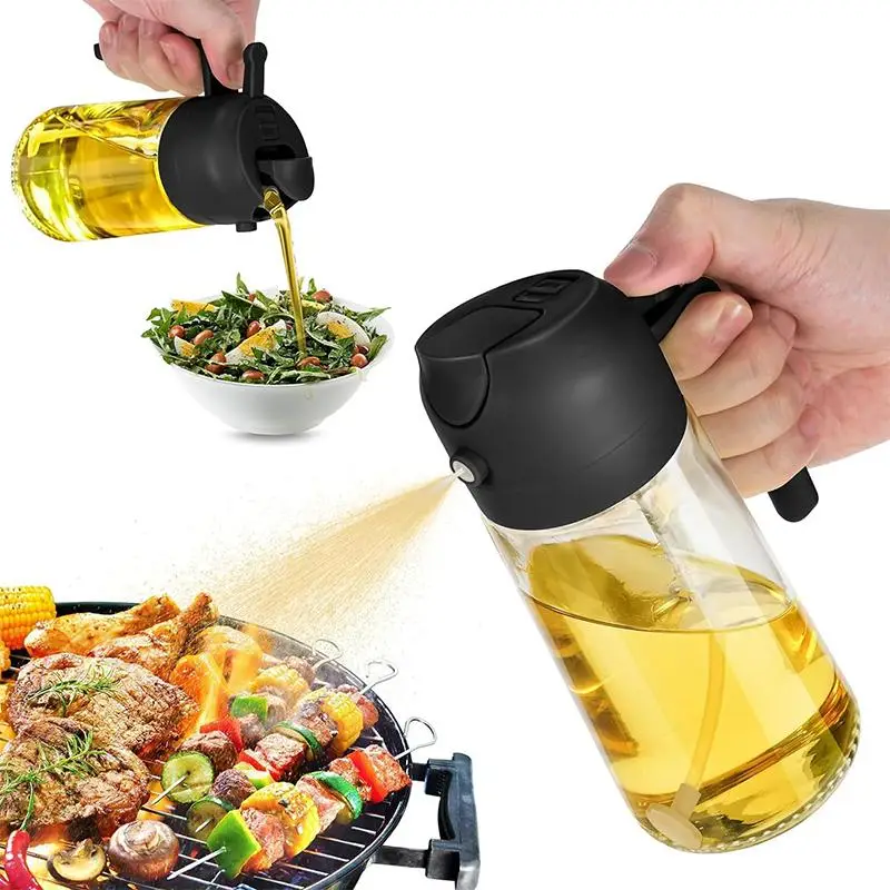 2 in 1 Oil Dispenser Bottle, 1 Count 16oz Oil Dispenser, Olive Oil Sprayer, Oil Sprayer for Cooking, Kitchen, Salad, Barbecue, Utensils, Cooking Oil C