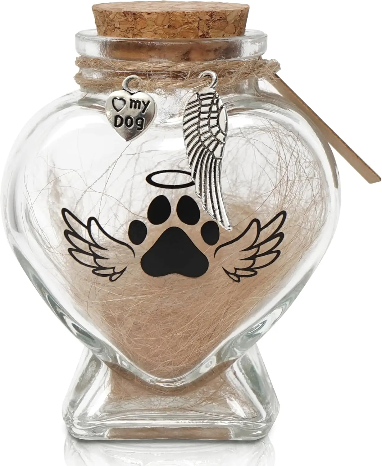 Heart-Shaped Glass Keepsake Urn for Pet Memorials - Ideal for Fur, Hair, Whiskers, or Ashes with Cork Top and Charms for Rainbow Bridge Tribute cool cat