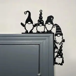 Iron Santa Gnome Door Decor, Doorframe Ornament, Iron Art, No-Face Santa Claus Hanging Sign, Easy Mounting, Multipurpose Plaque, Festive Decoration, Holiday Decor for Christmas & Thanksgiving