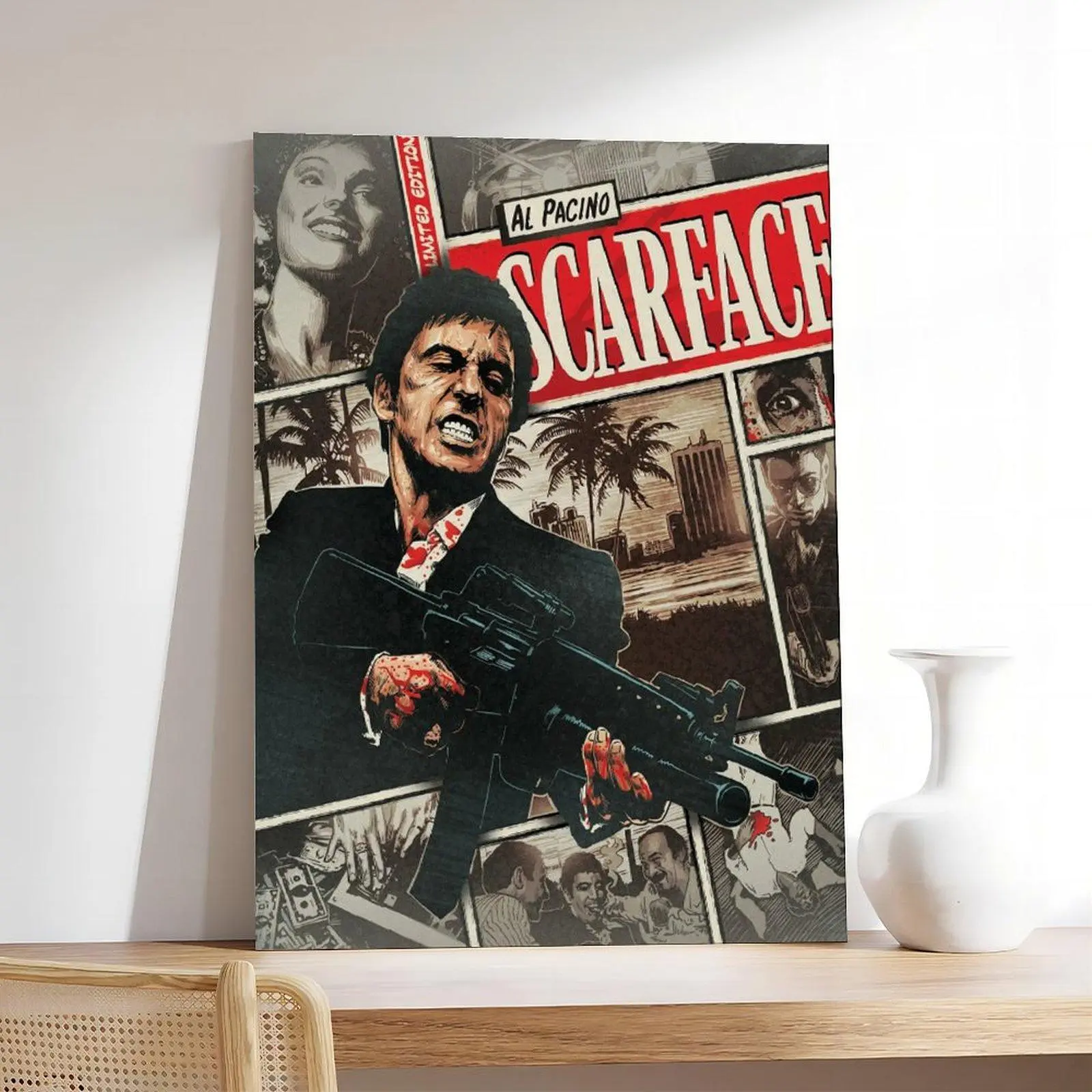 Canvas Wall Art, Gangster Movie Poster Print, Vintage Crime Film Decor, Canvas Poster & Framed Canvas Wrap for Living Room Bedroom Office