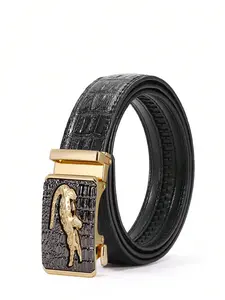 Men's Multicolor Alligator Pattern Pu Leather Belt with Alloy Buckle