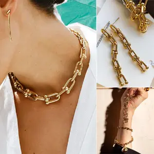 Men's and women's U-shaped necklaces, celebrity style, ins exaggerated punk hip-hop retro trend thick chain bracelet necklace